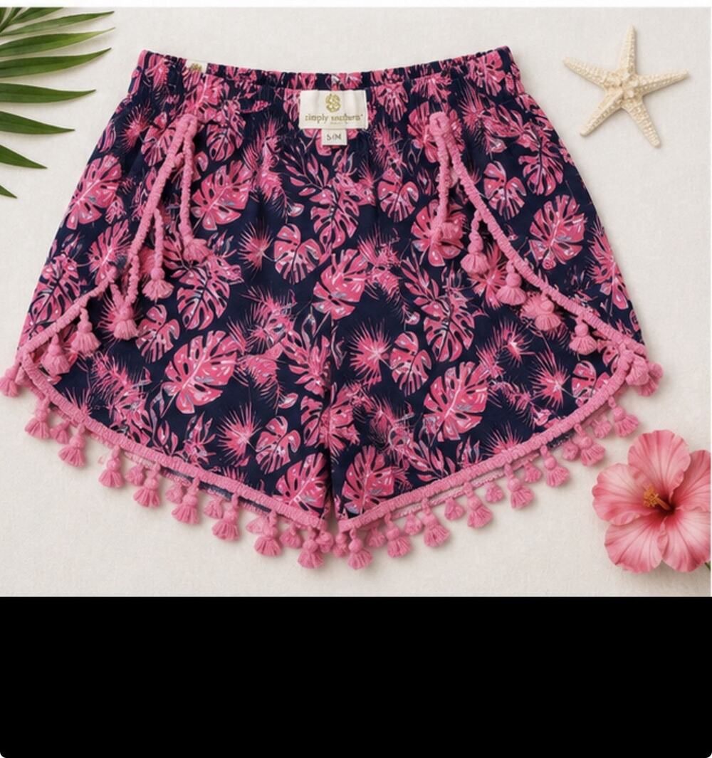 Simply Southern Tropical Tassel Shorts Pink Navy Women’s S/M
